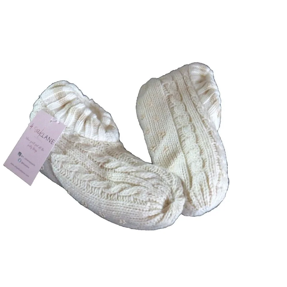 4 Oak Lane Apparel Ivory Plush Cable Knit Slipper Socks Size Small-Medium